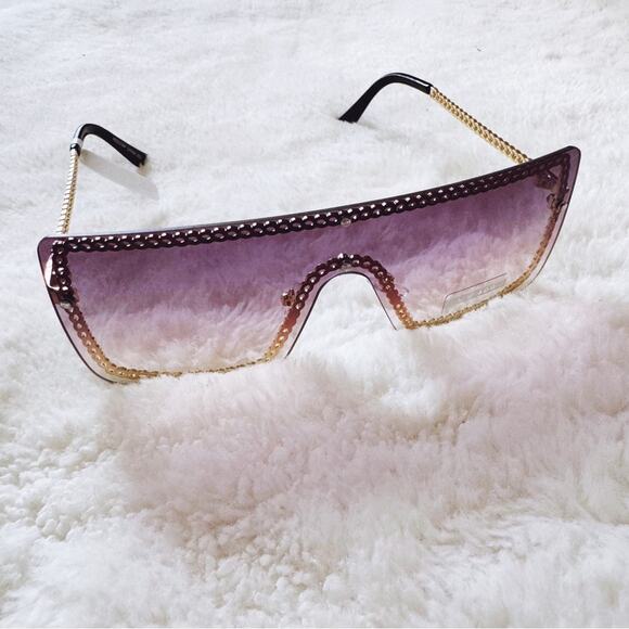 Christine Purple & Gold Chain Oversized Shield Sunglasses - Picture 8 of 11